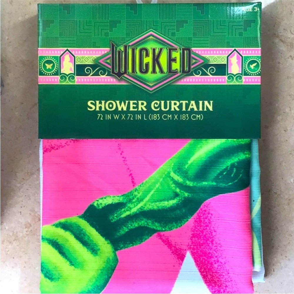 Wicked Glinda & Elfaba Pink & Green Shower Curtain - Picture 2 of 3